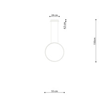 Desen tehnic al unei lămpi suspendate cu dimensiunile 24 cm, 4,5 cm, 55 cm și 150 cm.