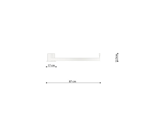 Desen tehnic al unui suport de prosop cu dimensiunile 87 cm lungime, 17 cm adâncime și 12,5 cm înălțime.