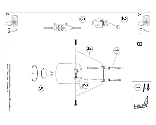 Instrucțiuni de montaj pentru o plafonieră cu pași numerotați