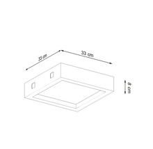 Desen tehnic al unei lămpi de plafon cu dimensiunile de 33 x 33 x 8 cm.