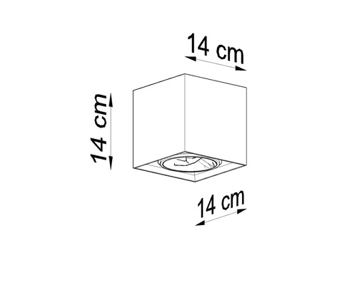 Plafonieră pătrată cu dimensiunile 14 x 14 x 14 cm