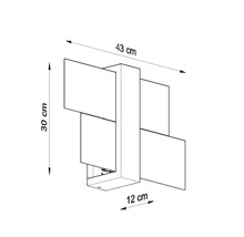 Desen tehnic al unei lămpi de perete cu dimensiunile de 30 cm înălțime, 43 cm lățime și 12 cm adâncime.