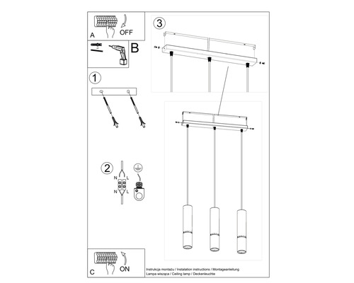 Instrucțiuni de montaj pentru o lampă de tavan cu trei lumini