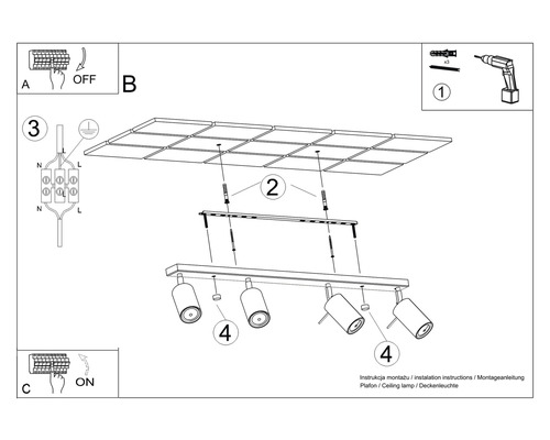 Instrucțiuni pentru montarea unei lămpi de tavan cu patru spoturi