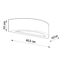 Reprezentare dimensională a unei lămpi de perete: 40,5 cm lățime, 10 cm înălțime și 14,5 cm adâncime