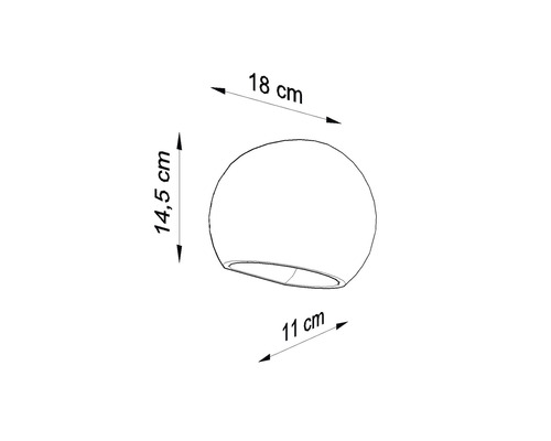 Schiță a unei lămpi de perete cu dimensiunile de 18 pe 14,5 pe 11 centimetri