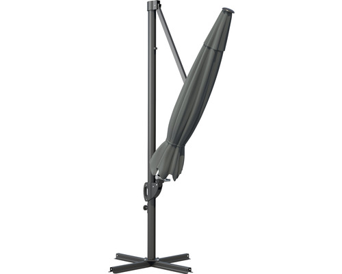 Umbrelă laterală cu suport în cruce și umbrelă închisă