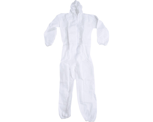 Salopetă de protecție albă cu glugă.