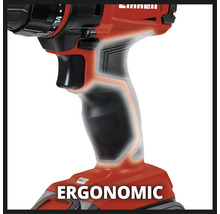 Prim-plan cu mânerul ergonomic al unei șurubelnițe cu acumulator Einhell