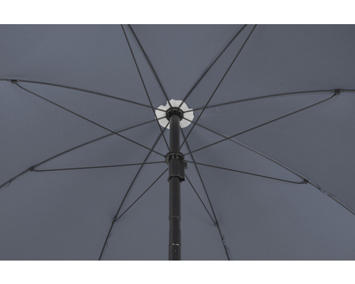 Vedere de dedesubt a unei umbrele de soare cu nervuri și tijă