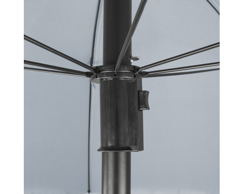 Prim-plan cu o umbrelă de soare cu stâlp și spițe negre