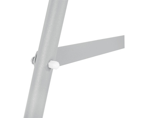 Prim-plan cu un picior de scaun metalic gri cu șurub și opritor alb