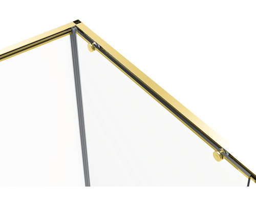 Imagine detaliată a unei cabine de duș cu cadru auriu și sticlă clară