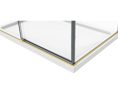 Imagine detaliată a unei cabine de duș cu cadă și perete de sticlă