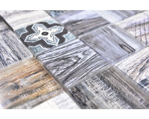 Placă mozaic cu aspect de lemn și model floral