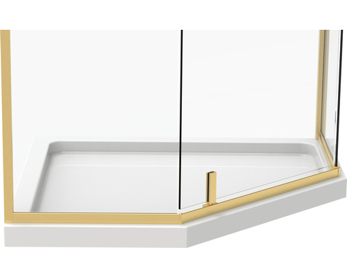 Duș cu cadă și paravan de sticlă cu ramă aurie