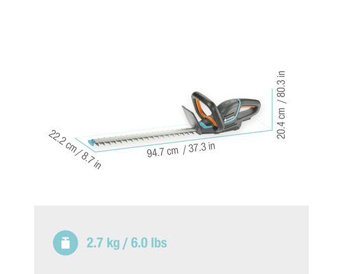 Foarfecă de gard viu cu acumulator Gardena cu dimensiuni