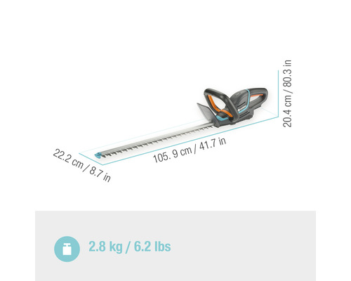 Foarfecă de gard viu cu acumulator Gardena cu dimensiuni