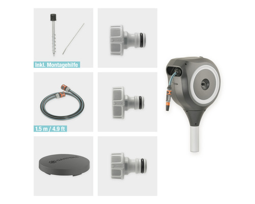 Casetă de perete pentru furtun Gardena cu accesorii pentru irigarea grădinii