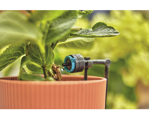 Irigare prin picurare cu picurător reglabil pe plantă în ghiveci