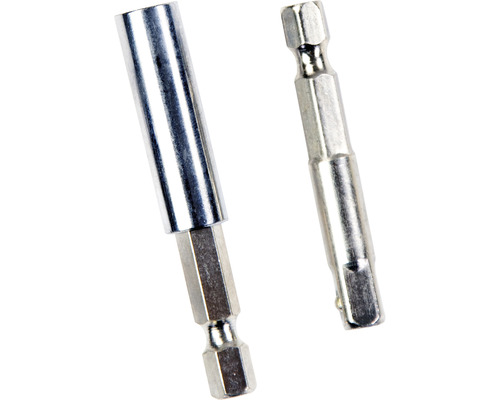 Două biți de șurubelniță din metal, unul dintre ele cu suport magnetic pentru biți