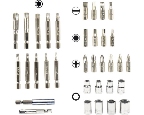Diverse biți de șurubelniță și capete de cheie tubulară.