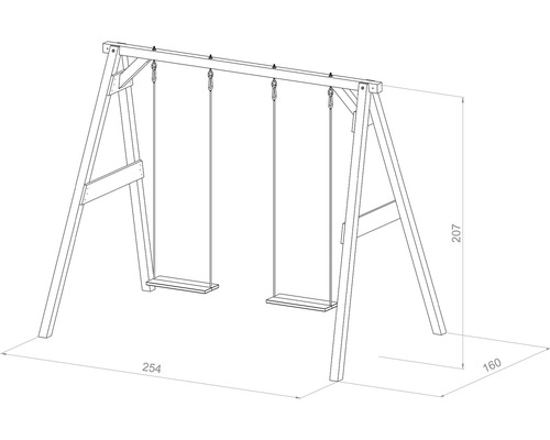 Ilustrație a unui leagăn de lemn cu dimensiuni
