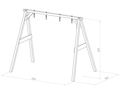 Desen cu cadru leagăn din lemn, cu dimensiunile de 254 x 160 x 207 cm