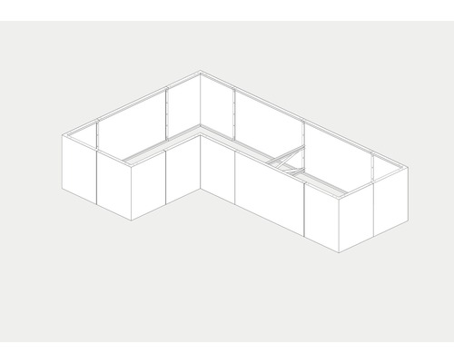 Reprezentare a unei căsuțe de grădină de colț în construcție