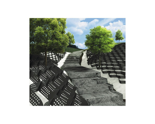 Scenă cu fixare de taluz și scară de piatră în grădină.