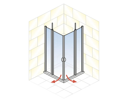 Cabină de duș pe colț cu panouri de sticlă și cadru