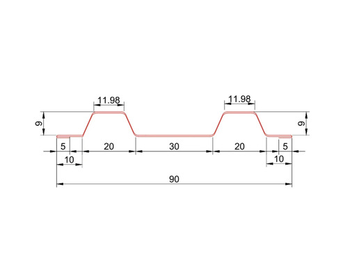 Desen al unui profil de tablă trapezoidală cu dimensiuni