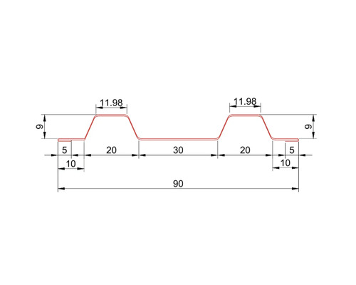 Desen tehnic al unui profil de tablă trapezoidală cu dimensiuni