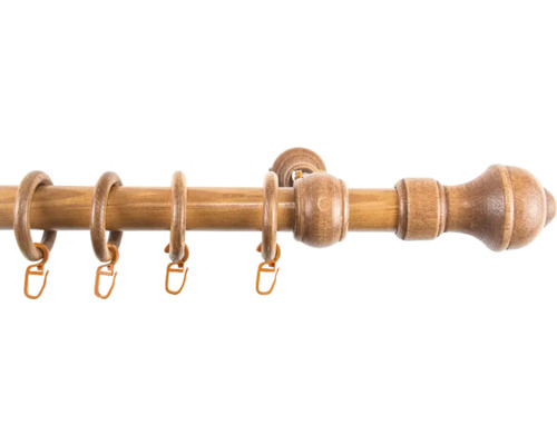 Bară de perdea din lemn cu inele și capăt