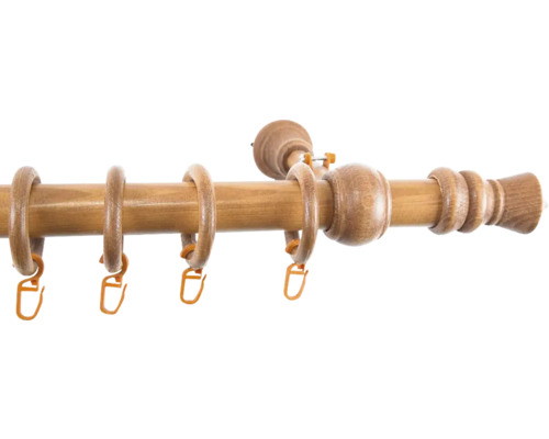 Bară de perdea din lemn cu inele și capăt