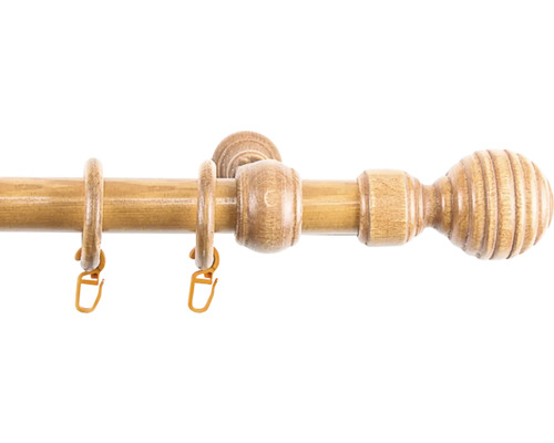 Bară de perdea din lemn cu inele și capăt