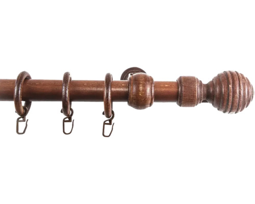 Bară de perdea din lemn cu inele și capete