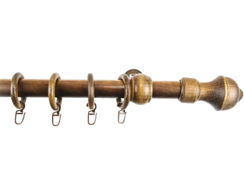 Bară de perdea din lemn cu inele și cârlige