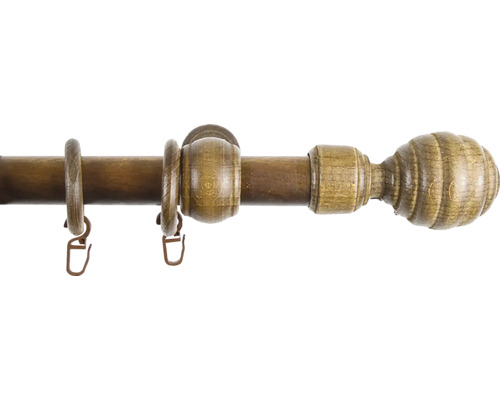 Bară de perdea din lemn cu inele și capăt