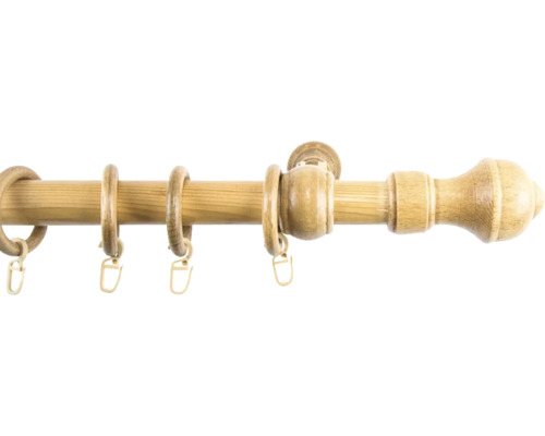 Bară de perdea din lemn cu inele și capăt