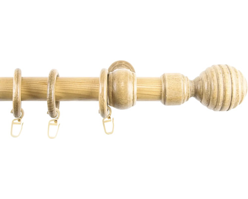 Bară de perdea din lemn cu inele și capăt