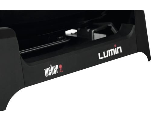 Prim-plan al unui grătar electric Weber Lumin cu logo-ul Weber