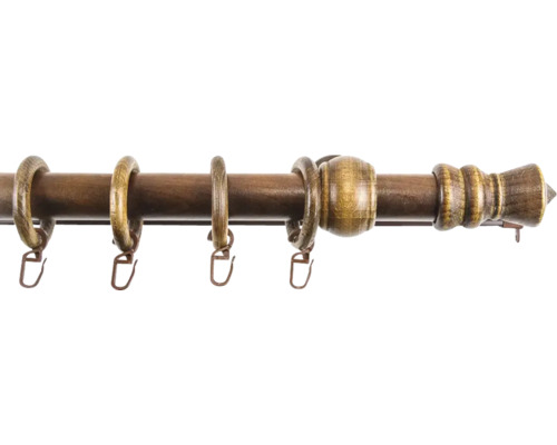 Bară de perdea din lemn cu inele și capete