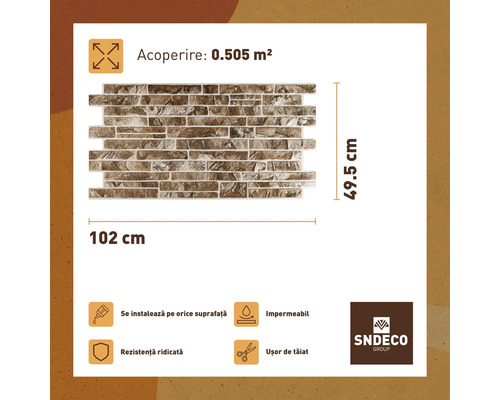 Placă decorativă cu aspect de piatră, dimensiuni 102 cm x 49,5 cm