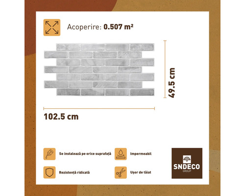 Panou de perete cu aspect de cărămidă, cu dimensiunile 102,5 cm x 49,5 cm