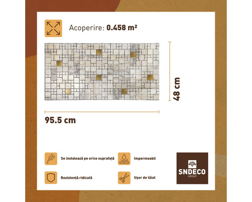 Placă de mozaic cu dimensiunile de 95,5 cm pe 48 cm