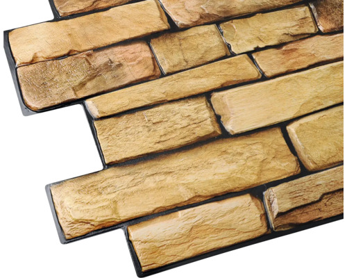 Prim-plan cu panouri de perete cu aspect de piatră pentru interior