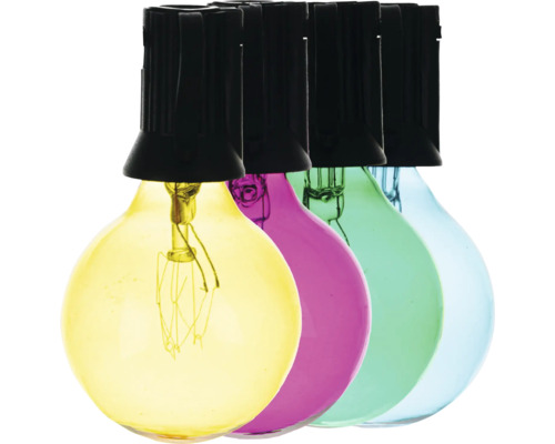 Becuri multicolore cu socluri negre.