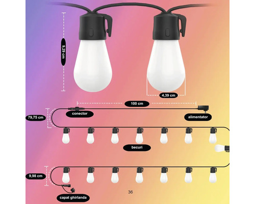 Instalație luminoasă cu dimensiuni