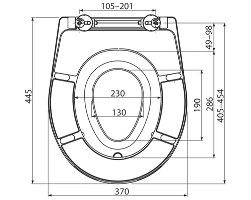 Desen tehnic al unui capac de toaletă cu dimensiuni
